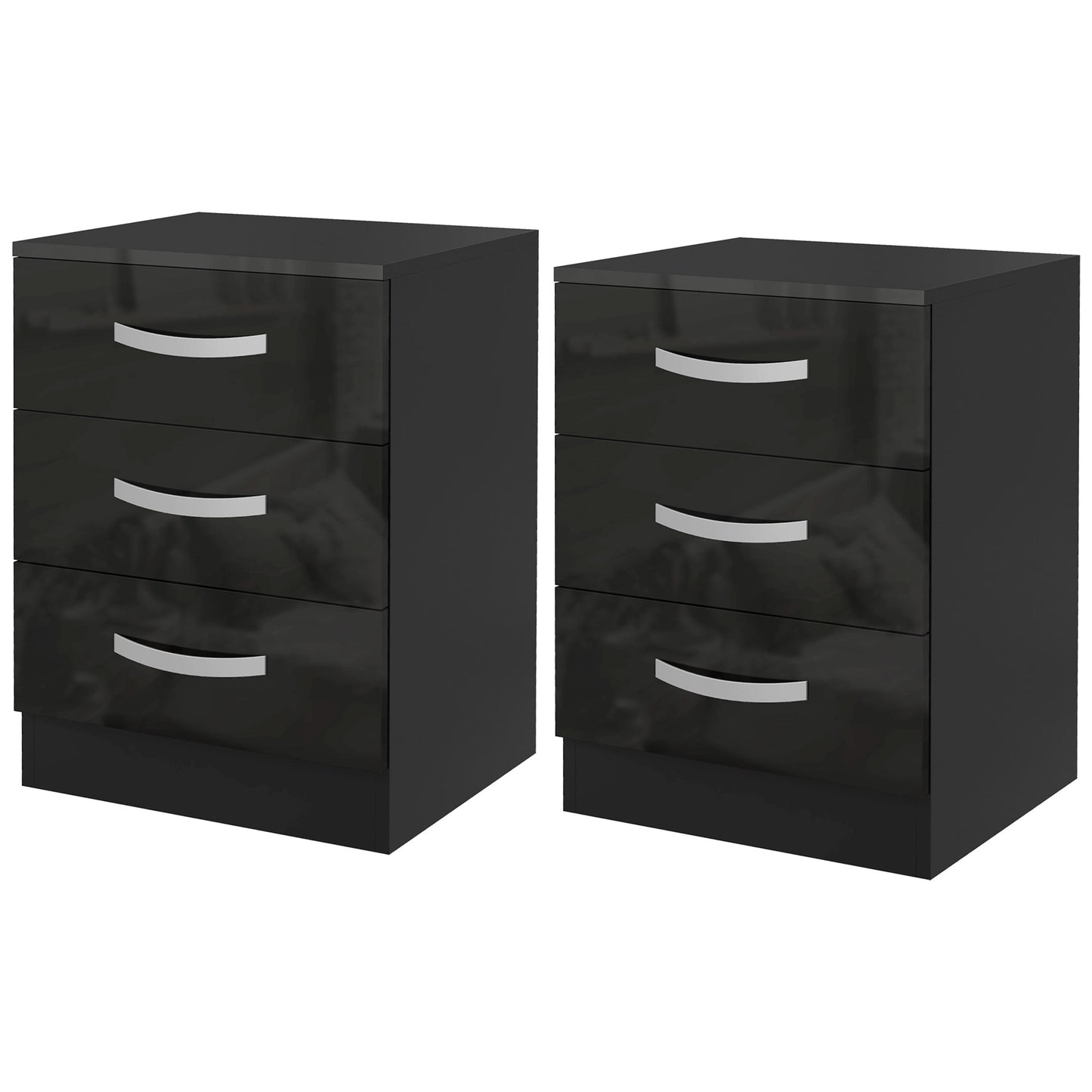 HOMCOM Sleek Duality: Set of 2 Bedside Tables, Modern Nightstand with Drawers High Gloss Fronts Night Table for Bedroom, Black Finish | Dipra Home