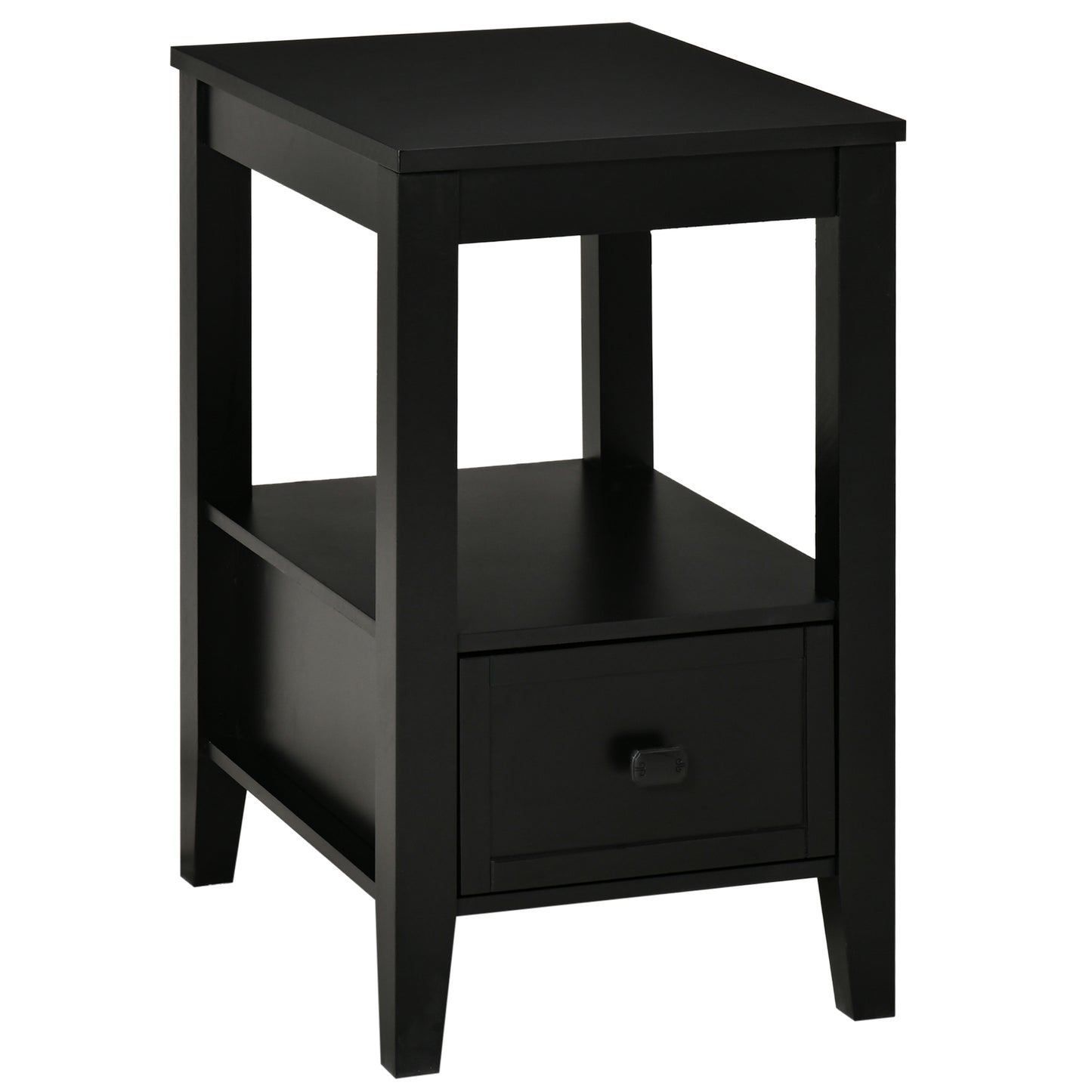 HOMCOM Black Modern End Table with Drawer Shelf Sofa Side Table Nightstand Bedroom Living Room | Dipra Home