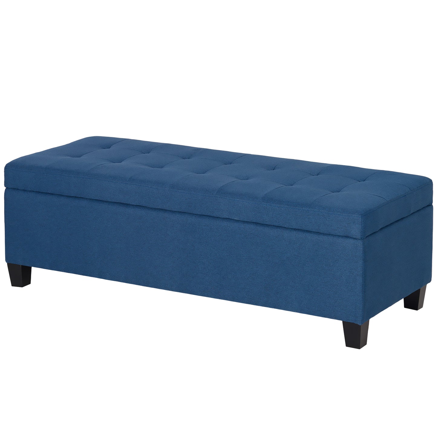 HOMCOM Rectangular Entry Bench, Tufted Upholstered Linen Fabric Wood Feet Storage Ottoman Bench, Blue | Dipra Home