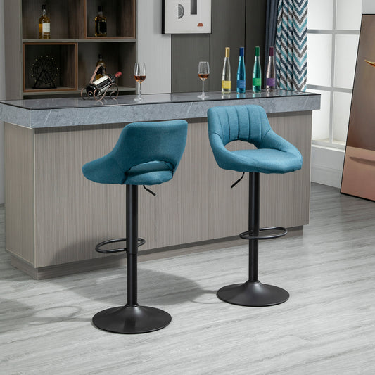 HOMCOM Bar Stools Set of 2 Swivel Counter Height Barstools Adjustable Height Linen Upholstered Blue for Kitchen | Dipra Home