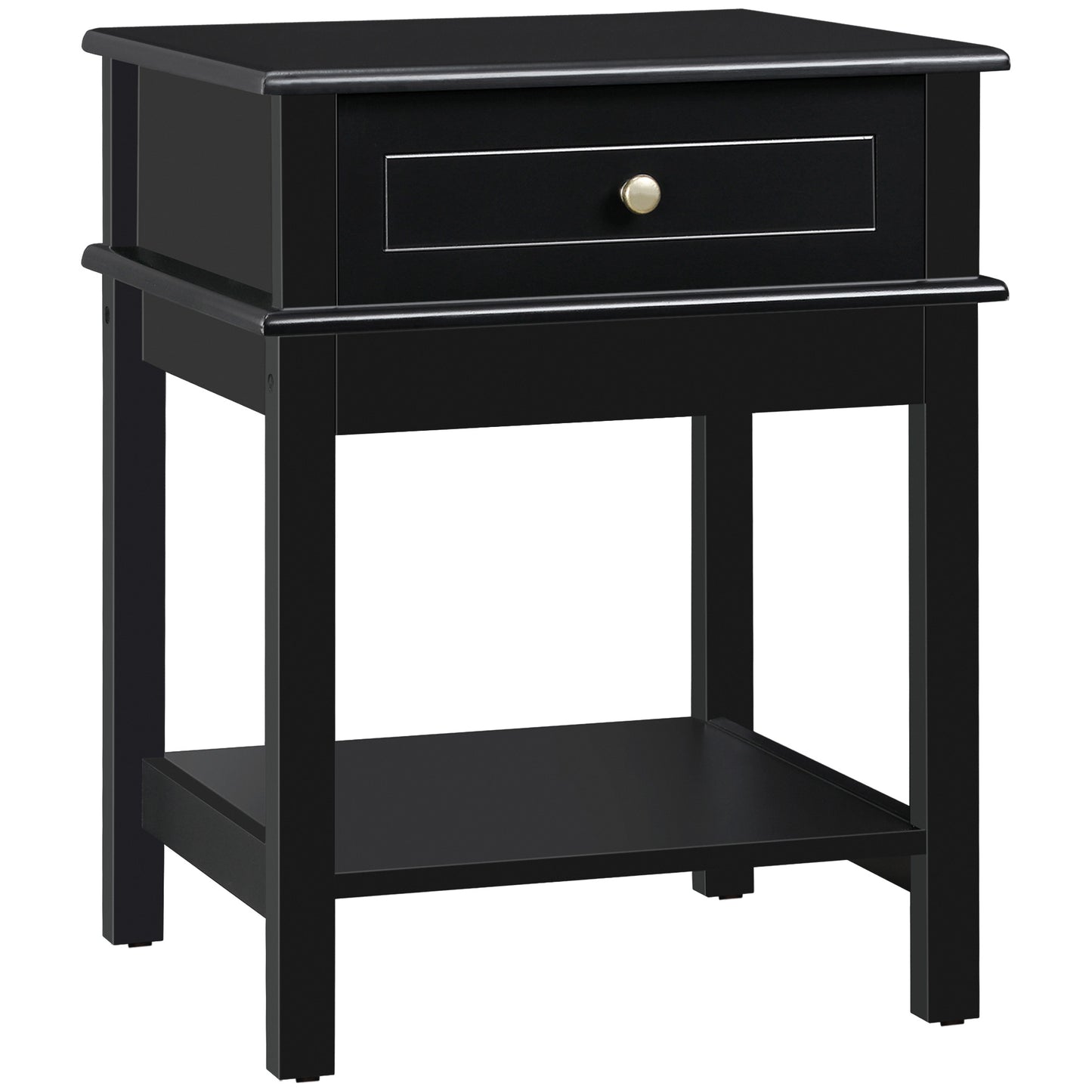 HOMCOM Contemporary Charm: Nightstand Accent End Side Table with Drawer Storage Shelf for Bedroom Living Room, Black Finish | Dipra Home