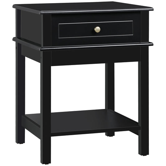 HOMCOM Contemporary Charm: Nightstand Accent End Side Table with Drawer Storage Shelf for Bedroom Living Room, Black Finish | Dipra Home