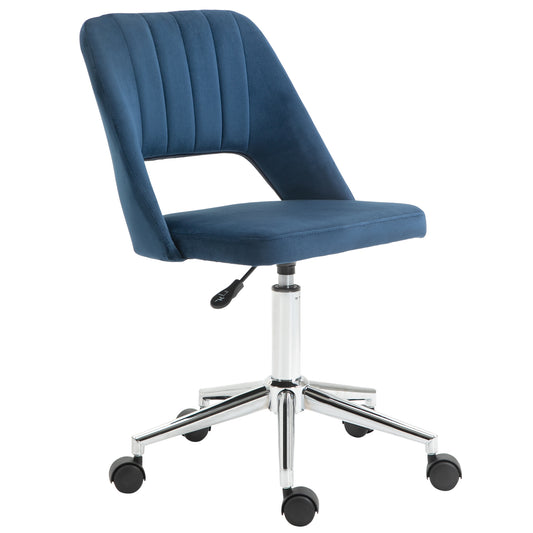 Vinsetto Ergonomic Swivel Chair: Plush Velvet Upholstery, Scalloped Backrest & 360° Mobility for Comfortable Computing, Blue | Dipra Home