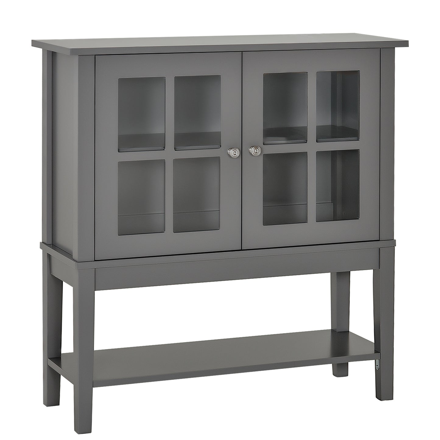 HOMCOM Contemporary Buffet Console: Modern Sideboard Bar Cabinet with Glass Doors, Kitchen Dining Room Furniture, Dark Grey | Dipra Home