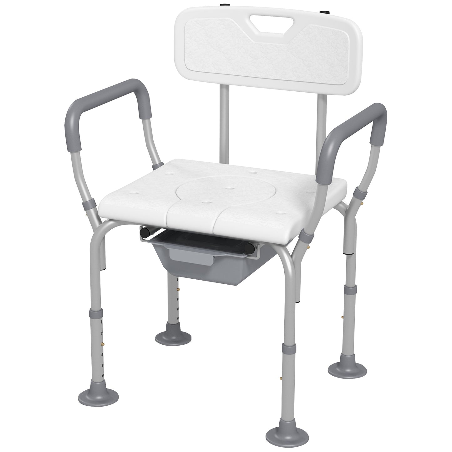 HOMCOM 3-in-1 Shower Chair with Back, Adjustable Bedside Commode, Raised Toilet Seat w/ Rubber Foot Pad for Seniors, Disabled | Dipra Home