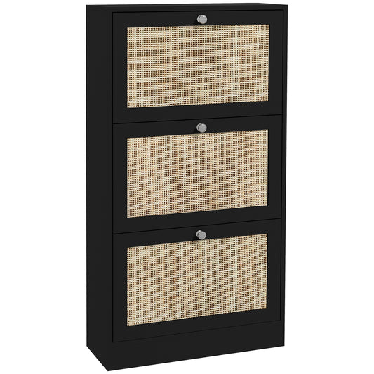 HOMCOM Rattan Shoe Cabinet: 3 Flip Drawers, Adjustable Shelves for 18 Pairs, Entryway/Hallway Organizer | Dipra Home