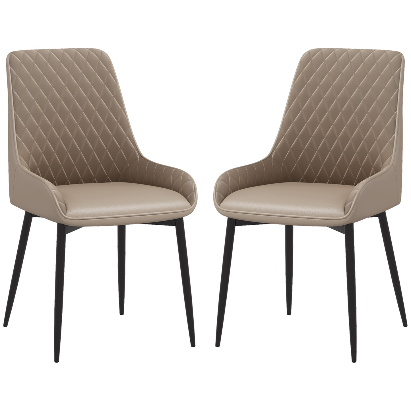 HOMCOM Modern PU Leather Dining Chairs Set of 2 Metal Legs for Dining Room Living Room Khaki | Dipra Home