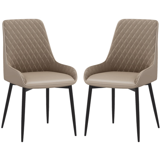 HOMCOM Modern PU Leather Dining Chairs Set of 2 Metal Legs for Dining Room Living Room Khaki | Dipra Home