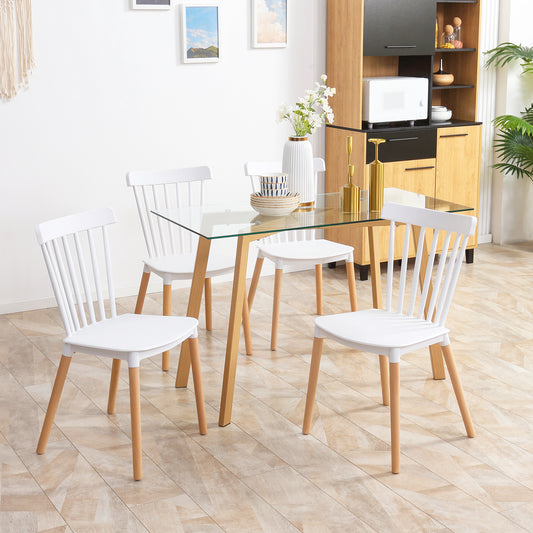 HOMCOM Dining Chairs Set of 4, Modern Kitchen Chair with Slatted Back, PP Seat, Beechwood Legs for Living Room, White | Dipra Home