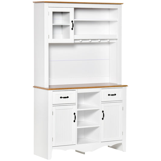 HOMCOM 71" Farmhouse Kitchen Pantry Buffet Hutch Storage Cupboard with Drawer 3 Cabinets 5 Shelves | Dipra Home