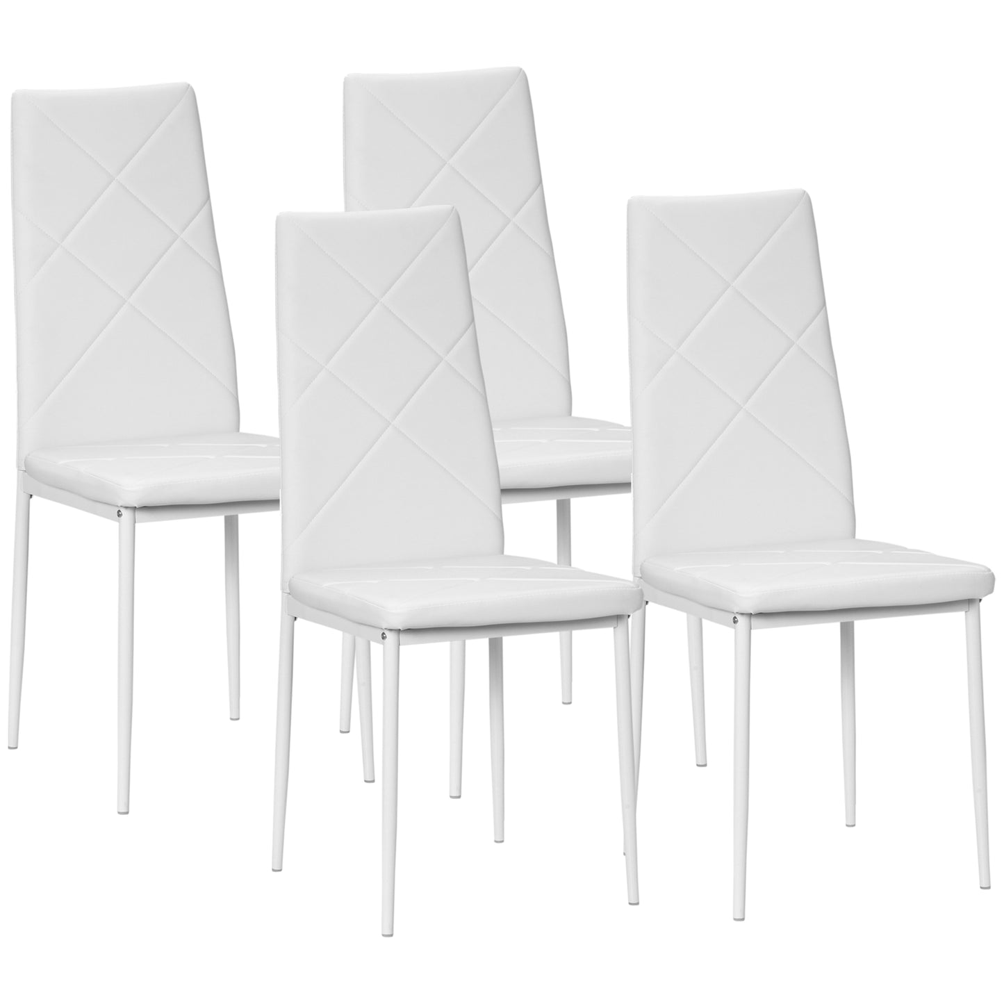 HOMCOM Modern Dining Chairs Set of 4: High-Back Faux Leather Upholstery with Steel Legs, White | Dipra Home