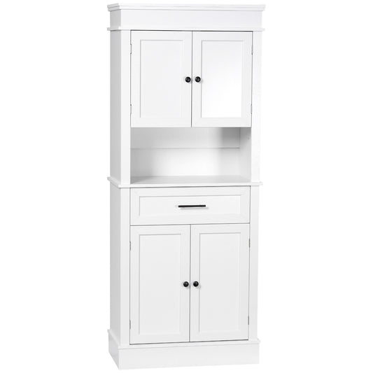 HOMCOM White Modern Kitchen Cabinet: Freestanding Pantry Cupboard with Doors, Open Shelves, Adjustable Shelving and Microwave Space | Dipra Home