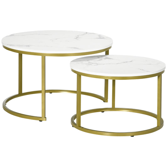 HOMCOM White Round Nesting Coffee Tables Set of 2 Stacking Metal Frame for Living Room Bedroom Modern Design | Dipra Home