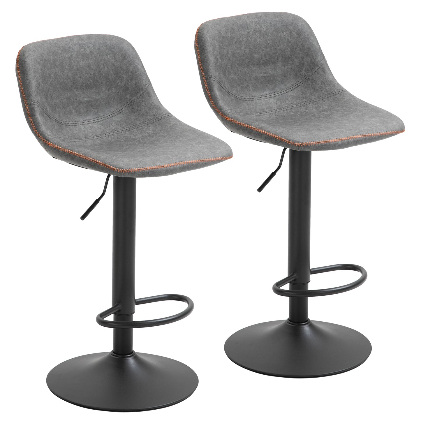 HOMCOM Swivel Seating Elegance: Adjustable Bar Stools Set of 2, Counter Height PU Leather Upholstery with Back Support, Grey Finish | Dipra Home