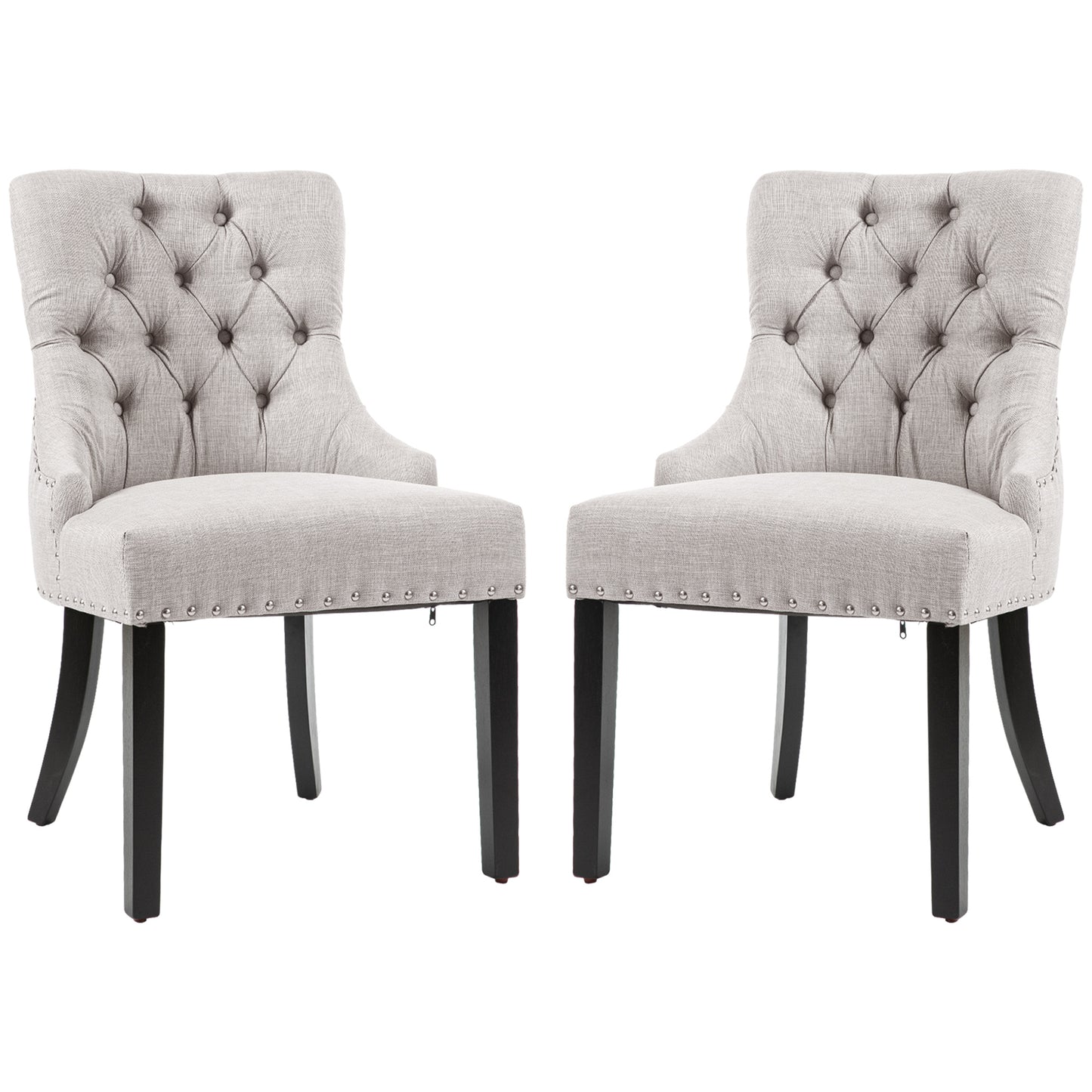 HOMCOM Swoop Air Linen Fabric Dining Chair Set of 2 with Nailhead Trim and Wood Legs Light Grey | Dipra Home