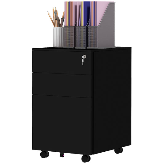 Vinsetto Secure Steel Vault: 3-Drawer Vertical Filing Cabinet with Lock for Adjustable A4/Legal/Letter Document Storage, Black | Dipra Home