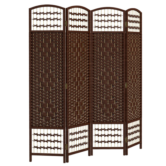 HOMCOM 4-Panel Folding Room Divider: Portable Privacy Screen, Wave Fiber Room Partition for Home Office, Brown | Dipra Home