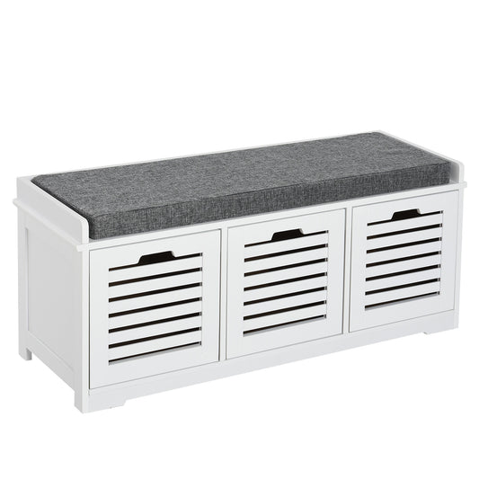 HOMCOM Upholstered Shoe Haven: Storage Bench with Padded Cushion, 3 Drawers, Ample Space for Living Room | Dipra Home