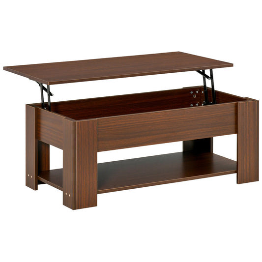 HOMCOM Contemporary Lift Top Coffee Table with Hidden Storage and Open Shelf for Living Room Brown | Dipra Home