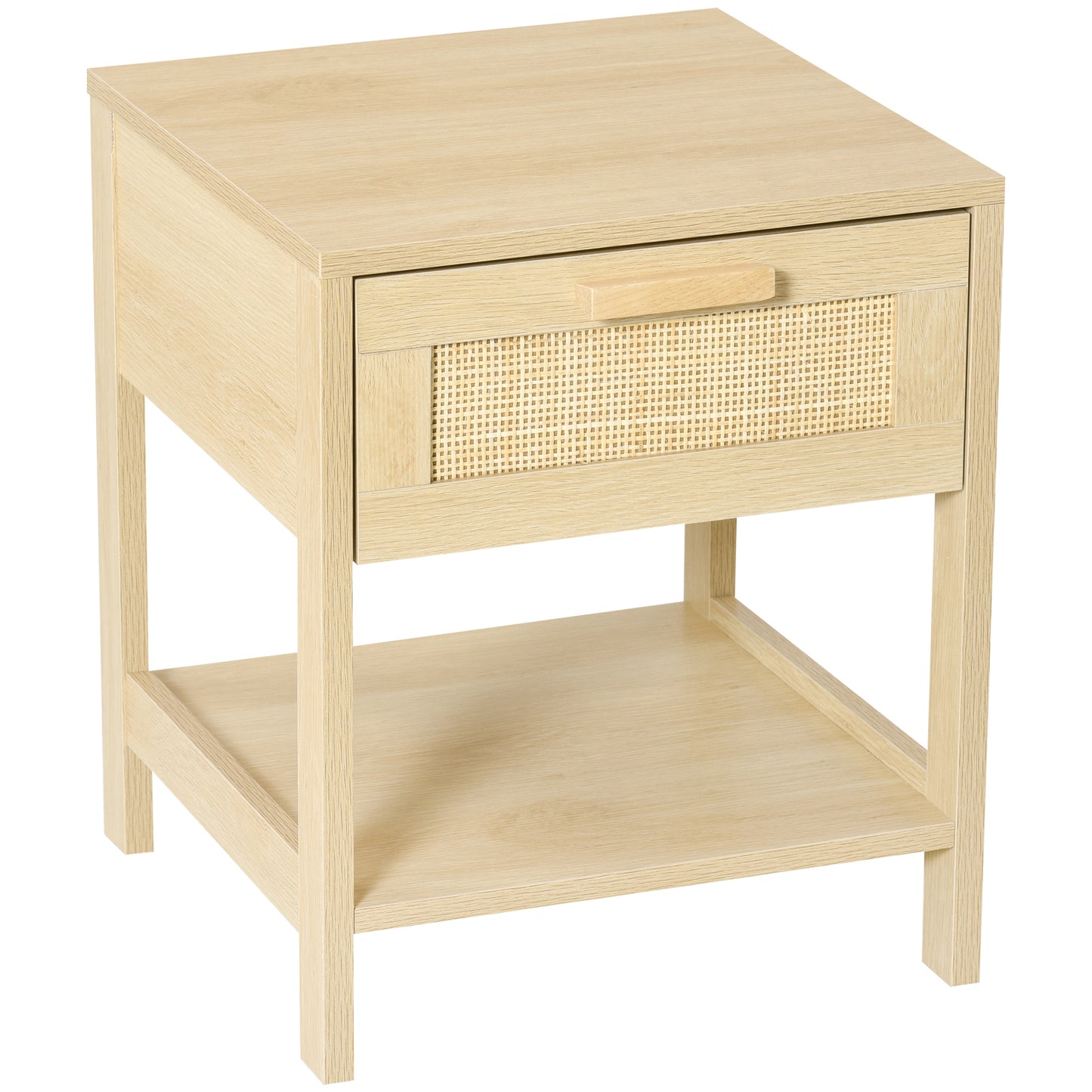 HOMCOM Nightstand: Rattan Drawer, Storage Shelf, For Bedroom/Living Room, Natural Finish, Bedside Table | Dipra Home