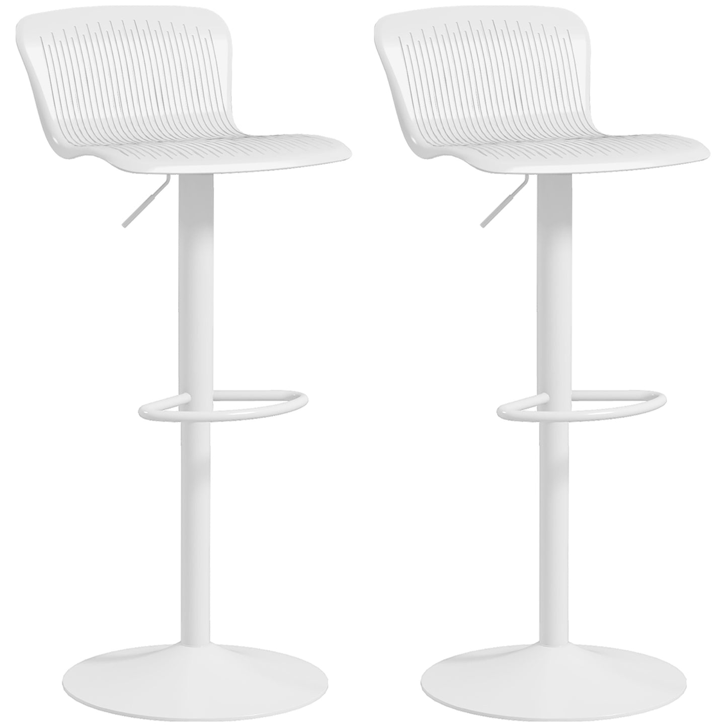 HOMCOM Polypropylene Swivel Bar Stools Set of 2 Adjustable Height Barstools with Footrest Backrest White | Dipra Home