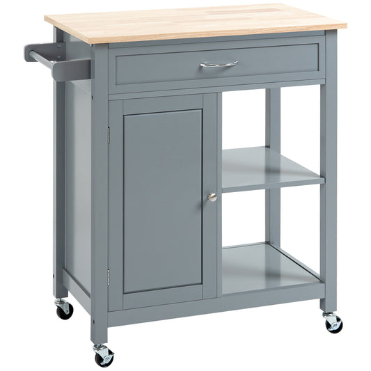 HOMCOM Kitchen Cruiser: Rolling Island Cart with Wood Top, Storage Drawer, Grey for Dining Room Mobility | Dipra Home