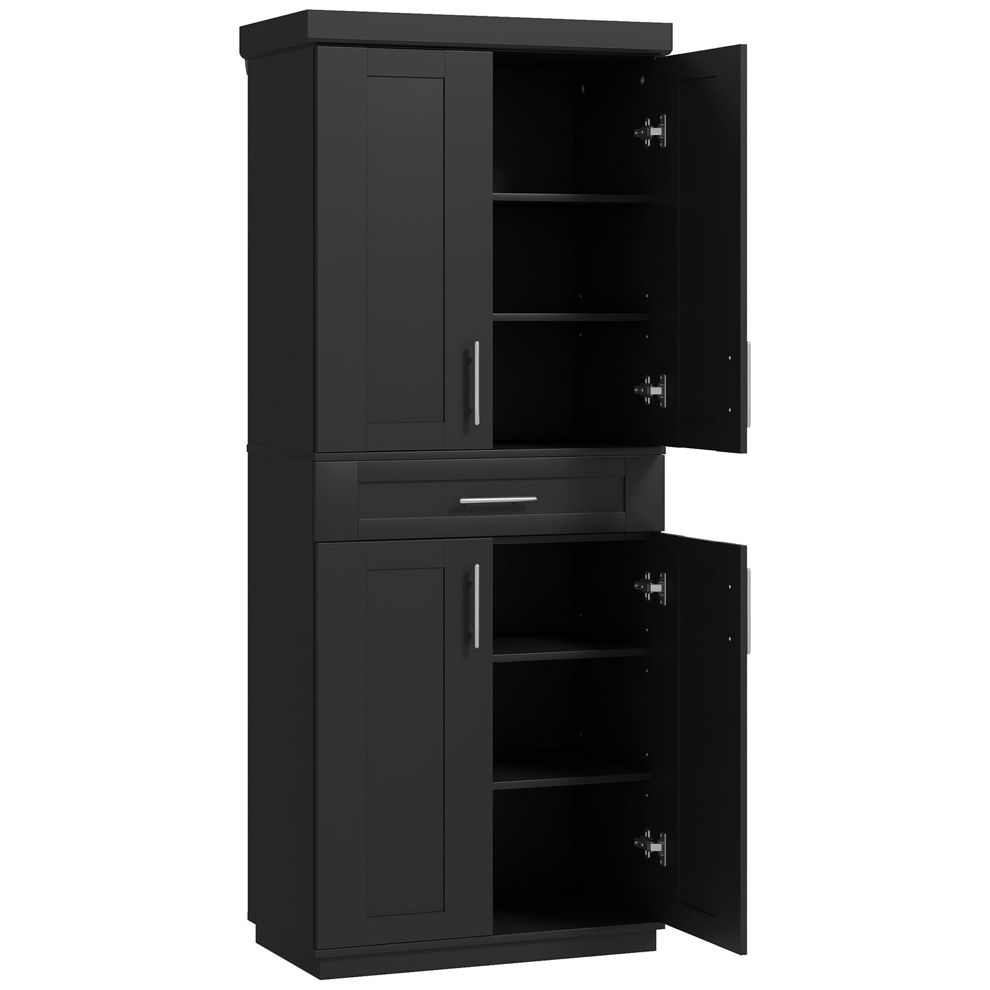 HOMCOM 72" Storage Cabinet, Freestanding Kitchen Pantry Cabinet with 4 Doors, Drawer and 3 Adjustable Shelves, Black | Dipra Home