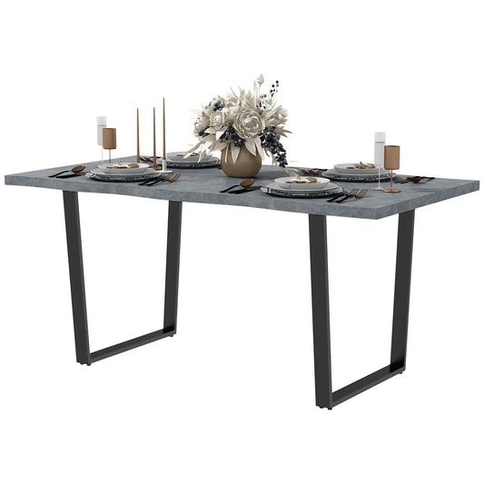 HOMCOM 63" Industrial Wave Edge Dining Table Steel Legs for 6 People Cement Grey | Dipra Home