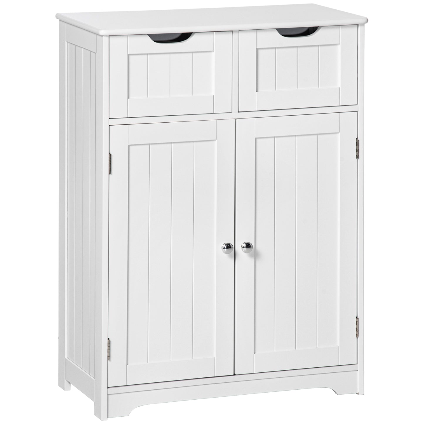 kleankin Floor Bathroom Cupboard: Freestanding Unit with 2 Drawers, Adjustable Shelf & Ample Storage Space, White Wooden Design | Dipra Home