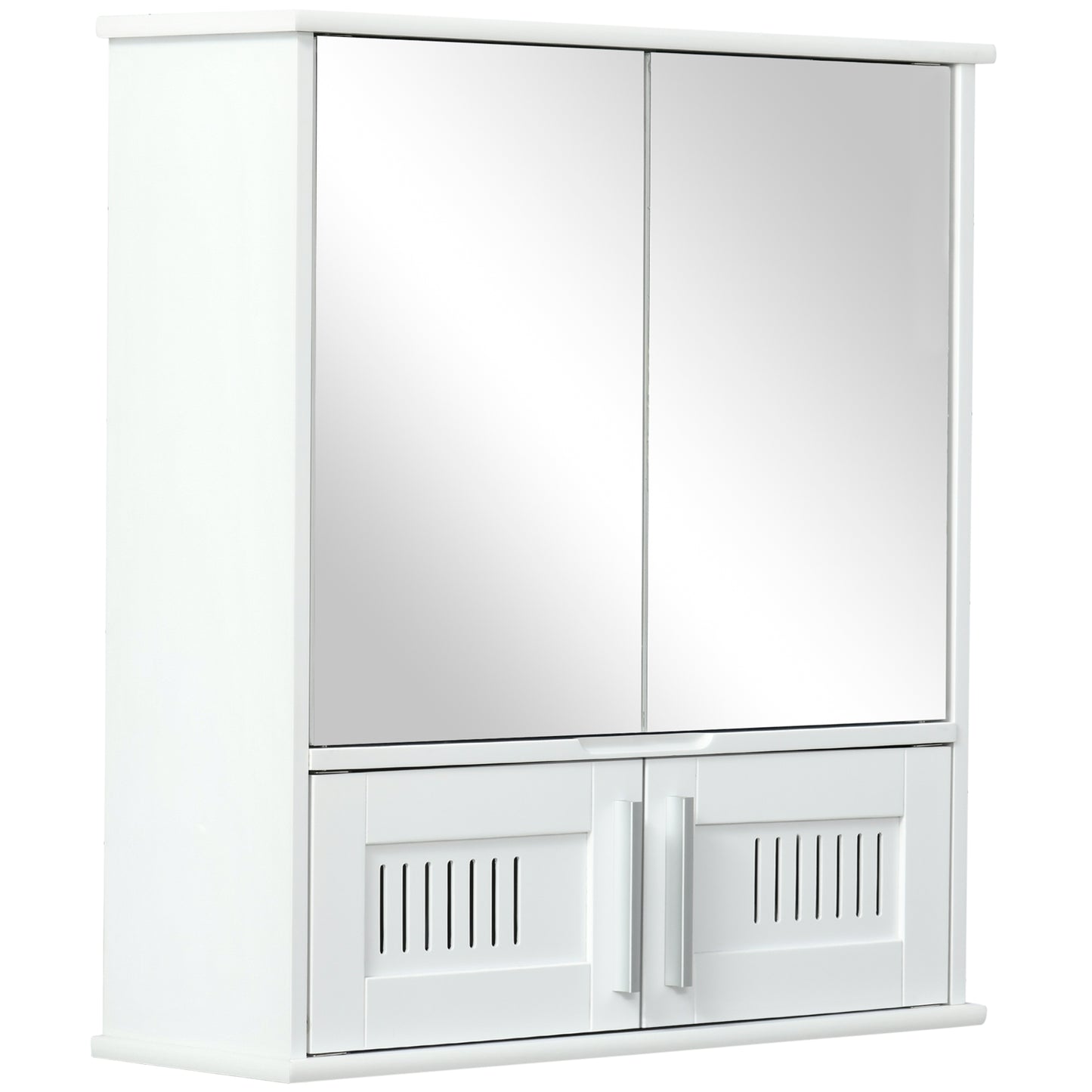 Kleankin White Wall Mirror Cabinet: Bathroom Storage with Double Doors, Adjustable Shelf & Mirrored Organizer | Dipra Home