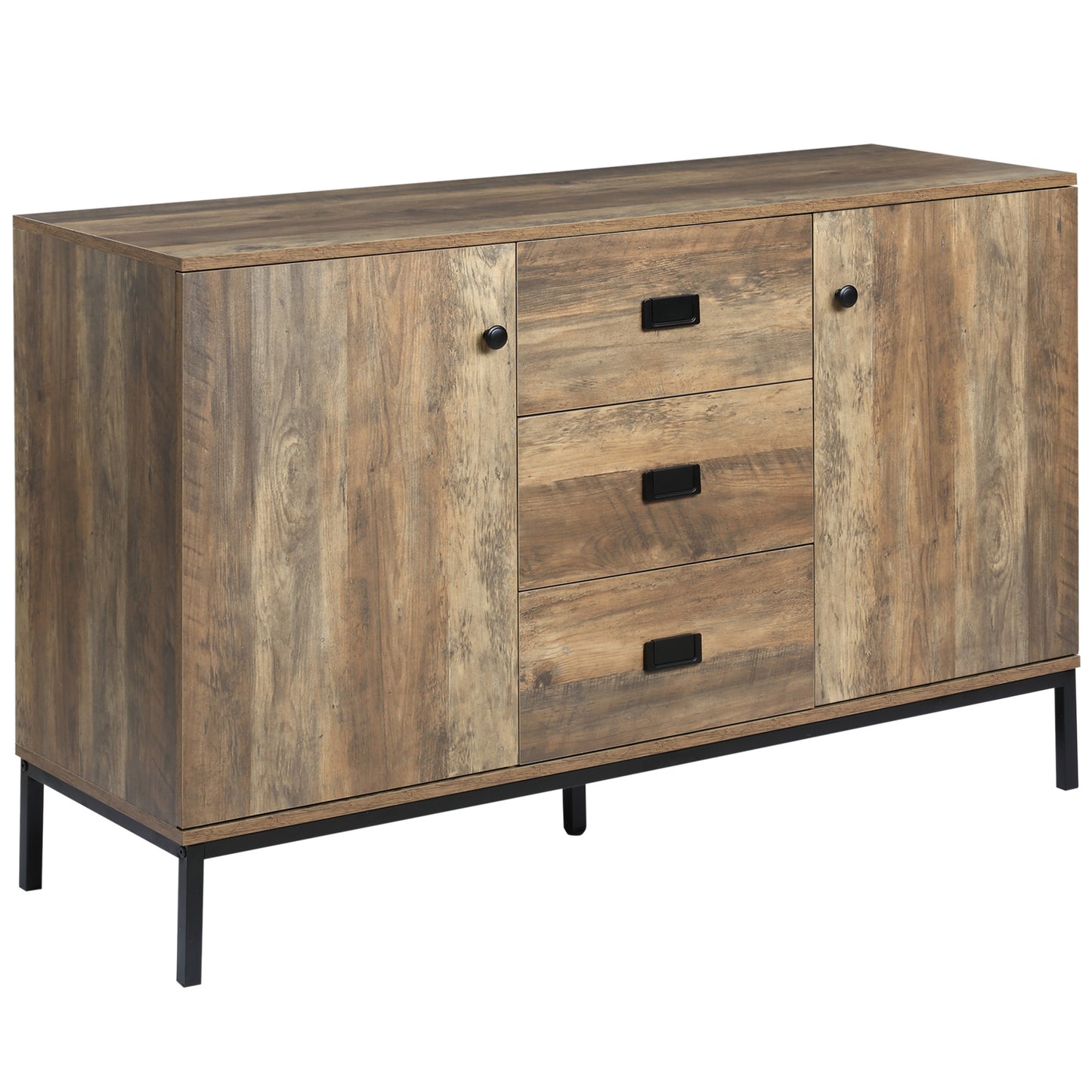 HOMCOM Brown Industrial Buffet Cabinet: Sideboard Bar Cabinet with 2 Doors, 3 Drawers and Shelves for Dining Room, Living Room | Dipra Home