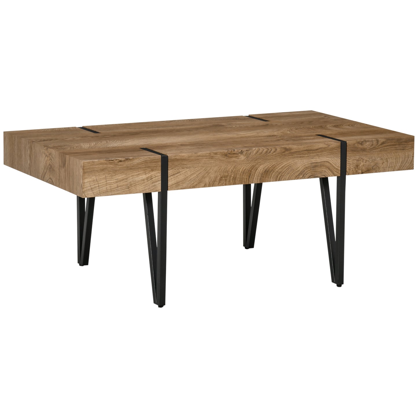 HOMCOM Rustic Rectangle Coffee Table: Nature Cocktail Table with Steel Hairpin Legs for Living Room | Dipra Home