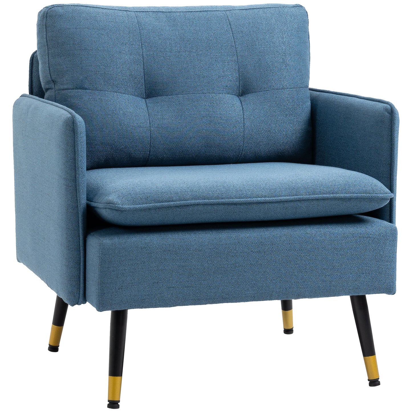 HOMCOM Button-Tufted Fabric Accent Chair: Cushioned Comfort with Elegant Armrests, Azure Blue | Dipra Home