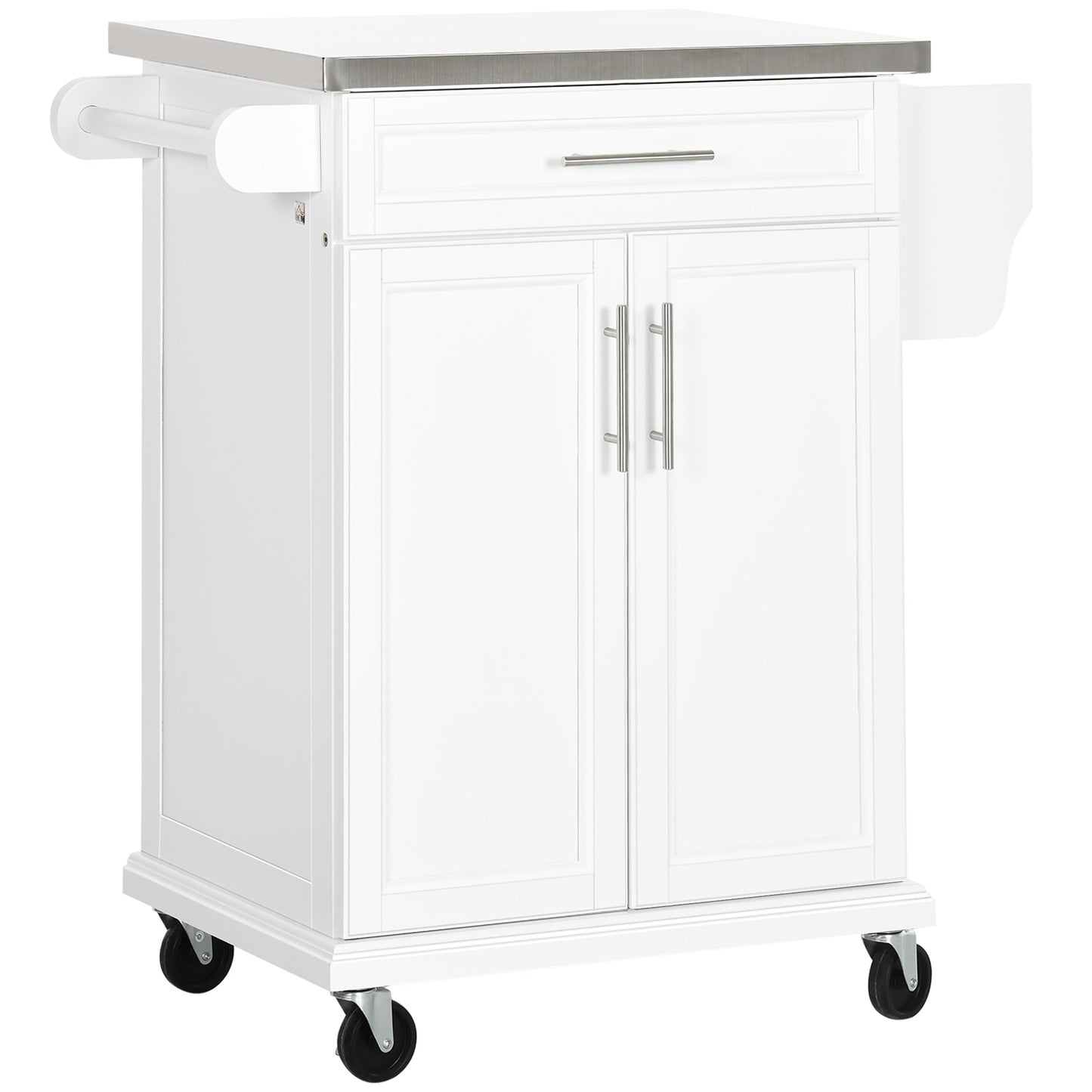 HOMCOM Kitchen Mobility: Rolling Serving Cart with Stainless Steel Top and Wheels, White Finish | Dipra Home