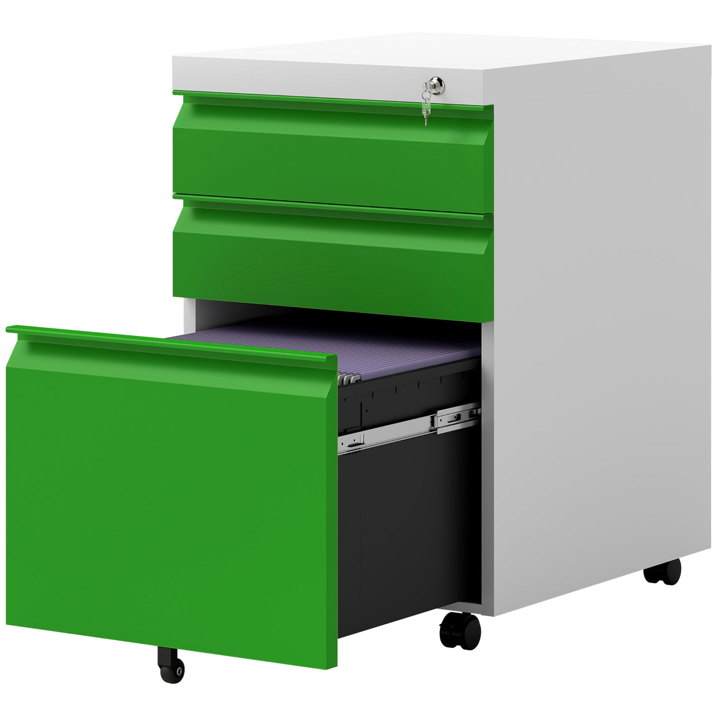 Vinsetto 3 Drawer Filing Cabinet, Lockable Office Storage Cabinet on Wheels for Legal, Letter, A4 Files, Green | Dipra Home