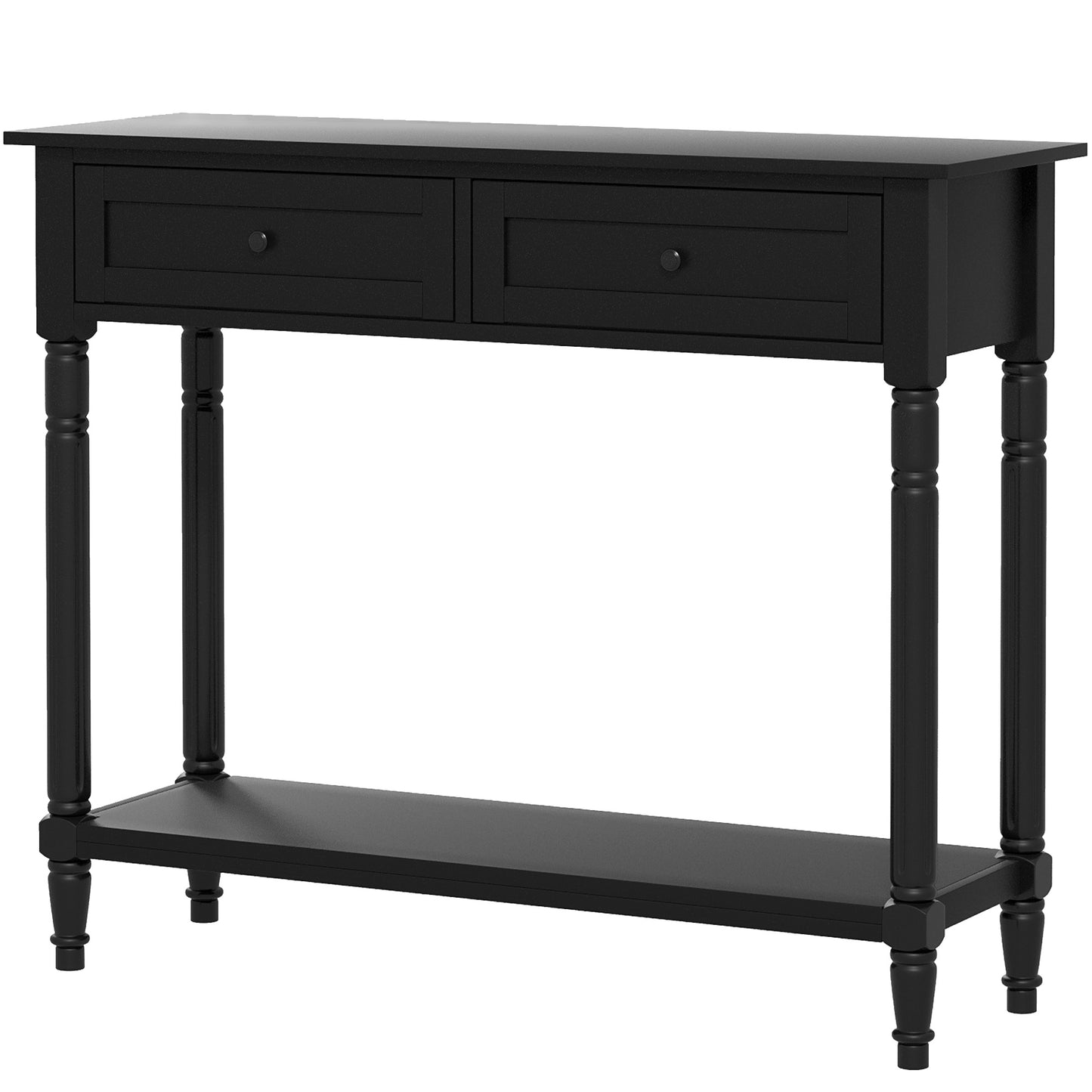 HOMCOM Hallway Console Table, Modern Entryway Table with 2 Drawers, Storage Shelf, Turned Legs for Living Room, Bedroom, Black | Dipra Home