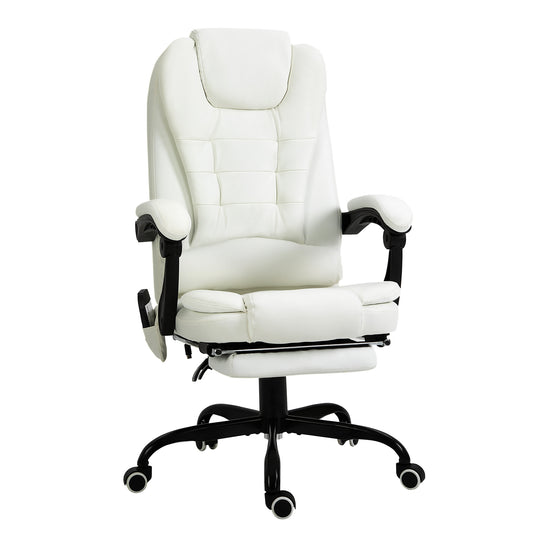 Vinsetto Ergonomic Reclining Office Chair with 7-Point Vibrating Massage, Footrest, Height Adjustable Swivel Executive Chair  White | Dipra Home