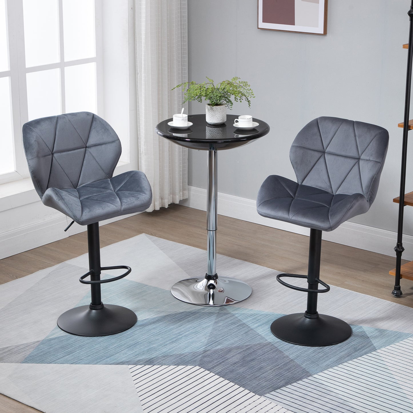 HOMCOM Swivel Bar Stools Set of 2: Upholstered Armless Counter-Height Chairs, Grey Fabric | Dipra Home