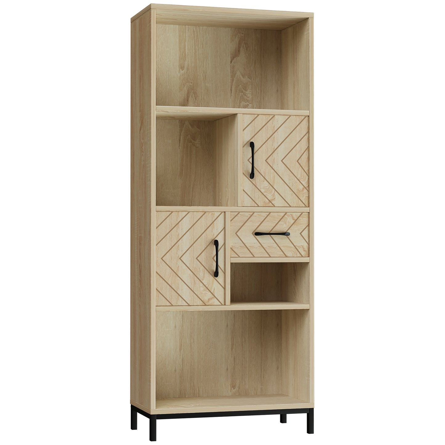 HOMCOM Wooden Elegance: 59" Freestanding Bookcase with Cabinets, Drawer, Open Shelves, Display Shelf for Home Office Organizer | Dipra Home