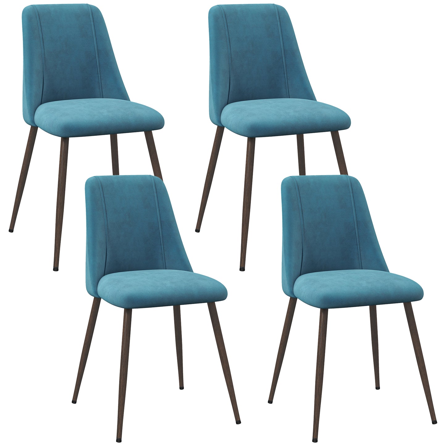 HOMCOM Set of 4 Dining Chairs Modern Velvet Upholstery Curved Back Wood-grain Steel Legs Blue | Dipra Home