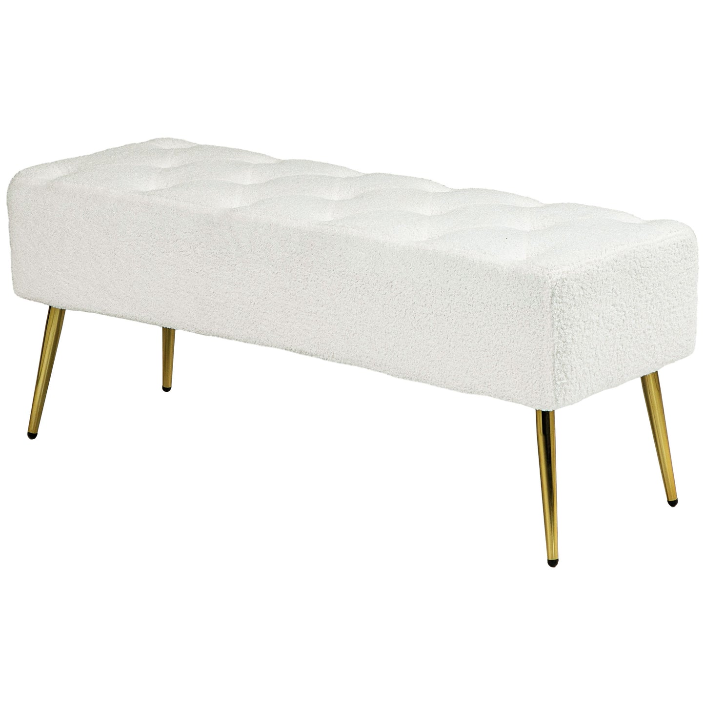 HOMCOM 44" Lamb's Wool-Feel Upholstered Bedroom Bench, End of Bed Bench with Thick Padded Cushion and Steel Legs, Cream White | Dipra Home