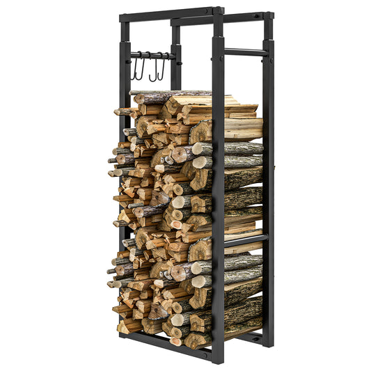 Outsunny Adjustable Firewood Log Rack Heavy-Duty Steel Log Holder for Outdoor Indoor Use, 25.6" x 9.8" x 59.1", Black | Dipra Home