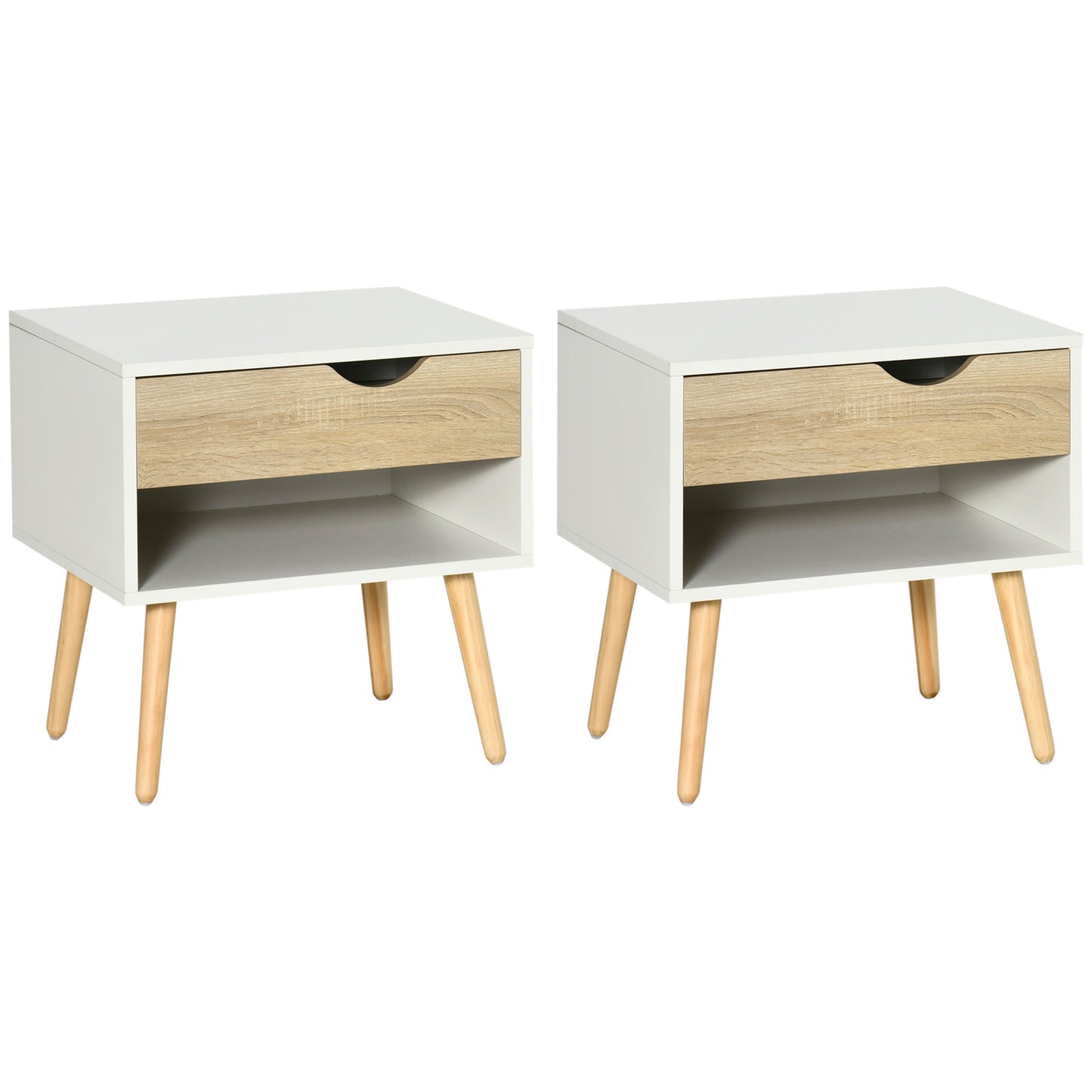 HOMCOM Bedside Table Set: 2 Pieces, Drawer, Shelf, Modern Nightstand, End Table, Bedroom/Living Room | Dipra Home