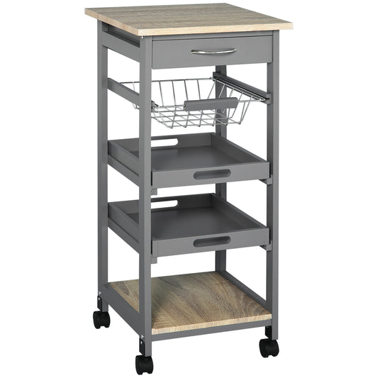 HOMCOM Mobile Meal Prep: Rolling Kitchen Island Cart with Utility Storage Drawer, Wire Basket Tray, Grey Hue | Dipra Home