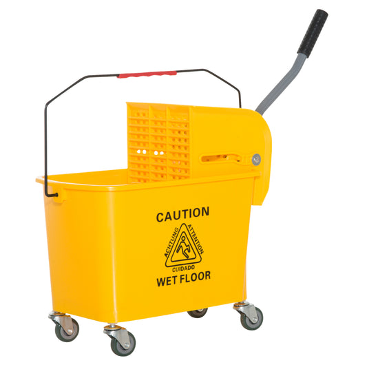 HOMCOM 5 Gallon Janitor Mop Bucket w/ Down Press Wringer 20L Rolling Cart Yellow| Dipra Home