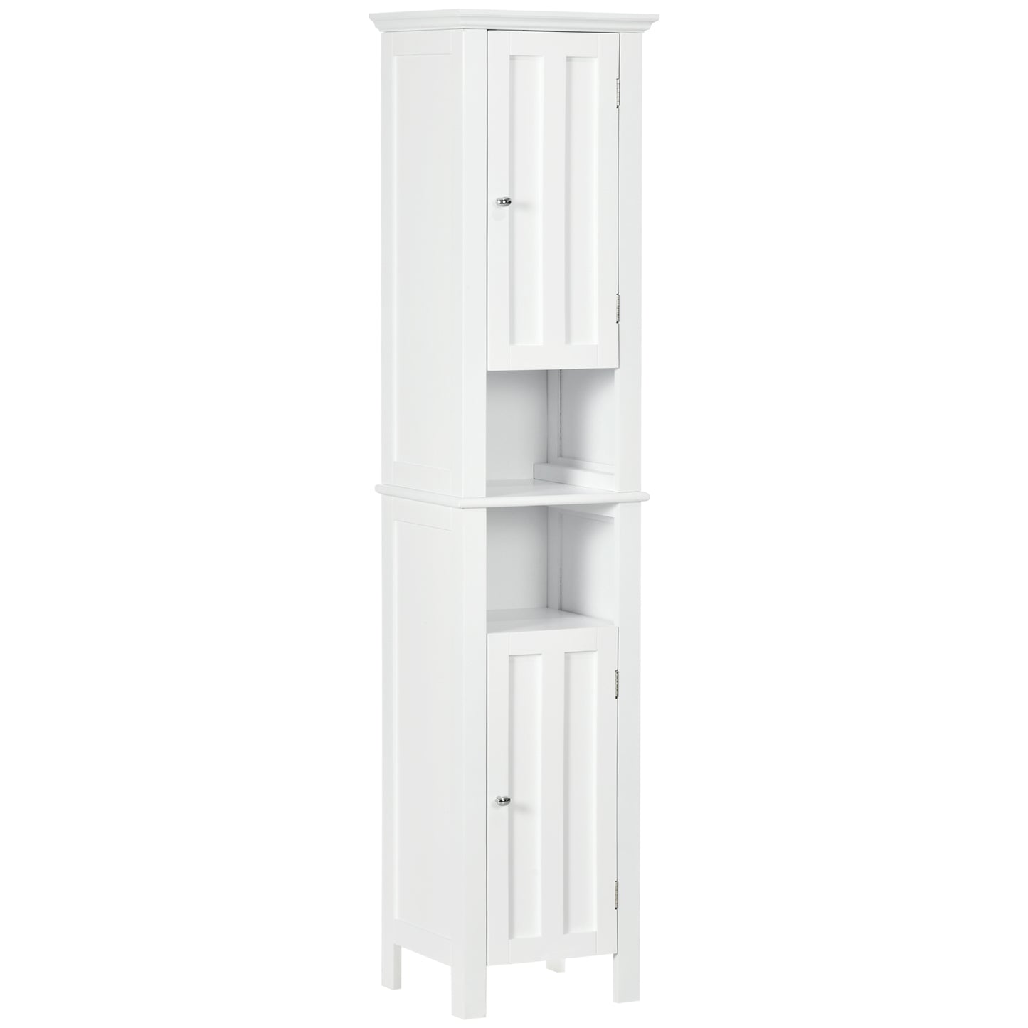 kleankin Freestanding Linen Cabinet: White Bathroom Storage with Open Shelves & Cupboards | Dipra Home