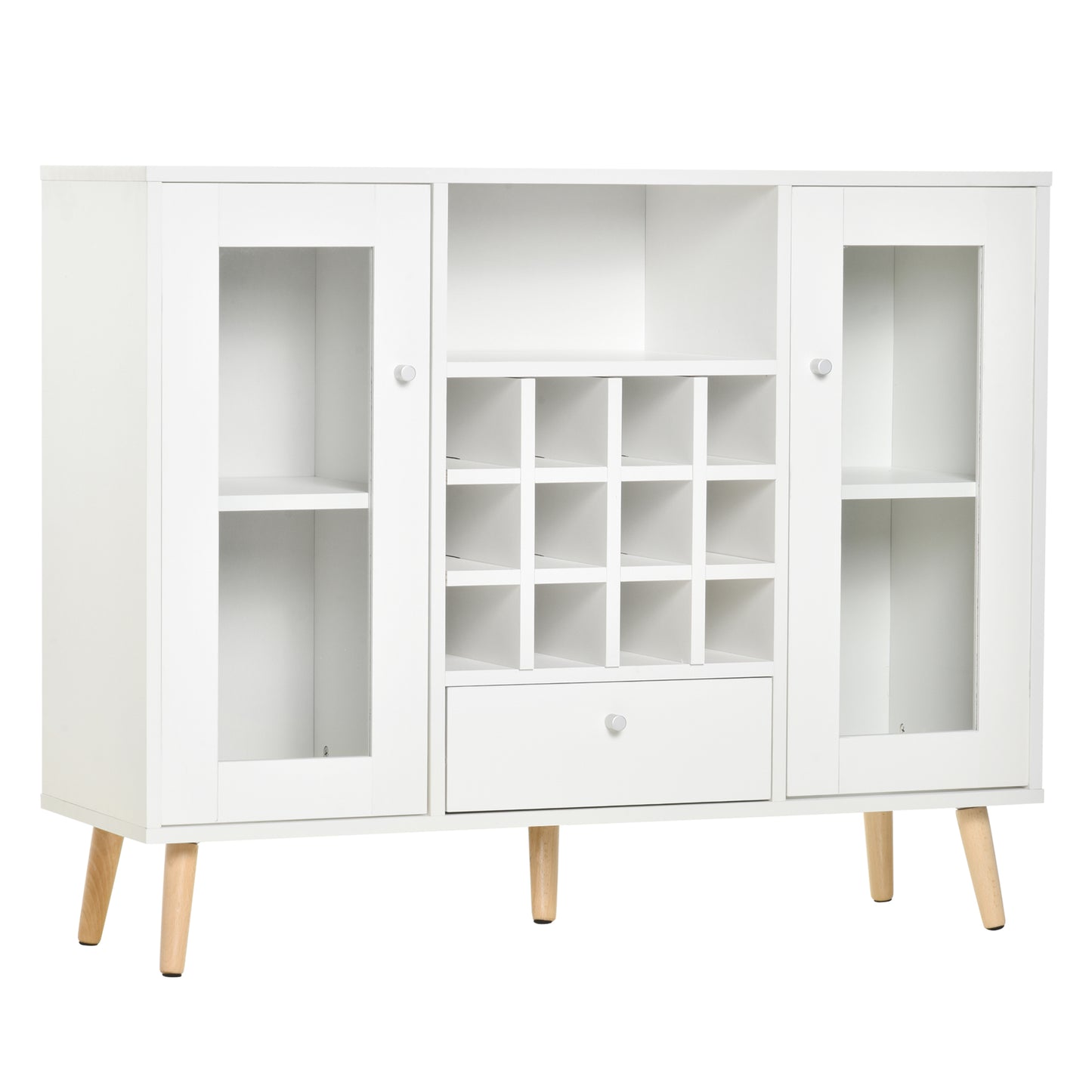 HOMCOM Sideboard Storage Cabinet Kitchen Cupboard Glass Doors Drawer 12-Bottle Wine Rack Living Room White Furniture | Dipra Home