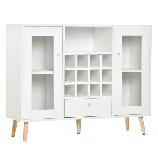 HOMCOM Sideboard Storage Cabinet Kitchen Cupboard Glass Doors Drawer 12-Bottle Wine Rack Living Room White Furniture | Dipra Home