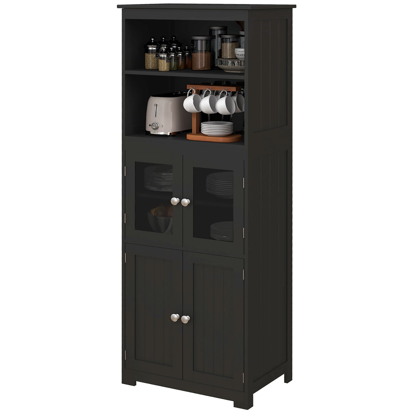 HOMCOM Black 63" Small Kitchen Hutch: 4-Door Pantry Storage Cabinet with Adjustable Shelf for Dining Room | Dipra Home