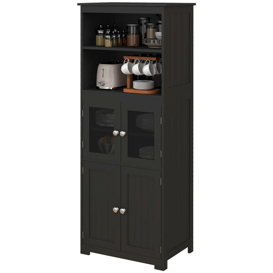 HOMCOM Black 63" Small Kitchen Hutch: 4-Door Pantry Storage Cabinet with Adjustable Shelf for Dining Room | Dipra Home